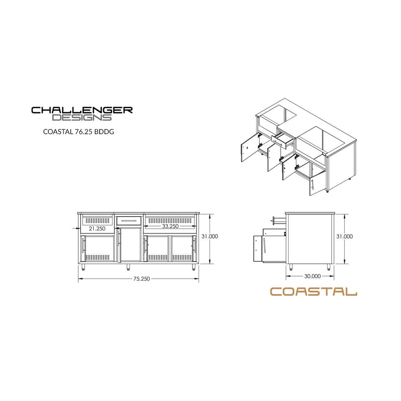 Challenger Coastal Series 76" Kitchen Island - COGI-76.25-BDDG 1