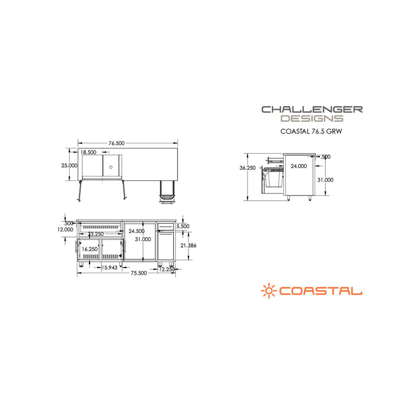 Challenger Coastal Series 76" Kitchen Island - COGI-76.5-GRW 2