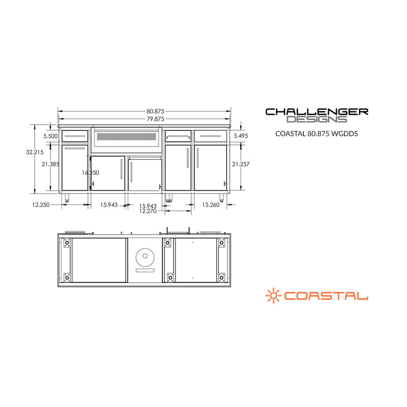 Challenger Coastal Series 80" Kitchen Island - COGI-80.875-WGDDS 2